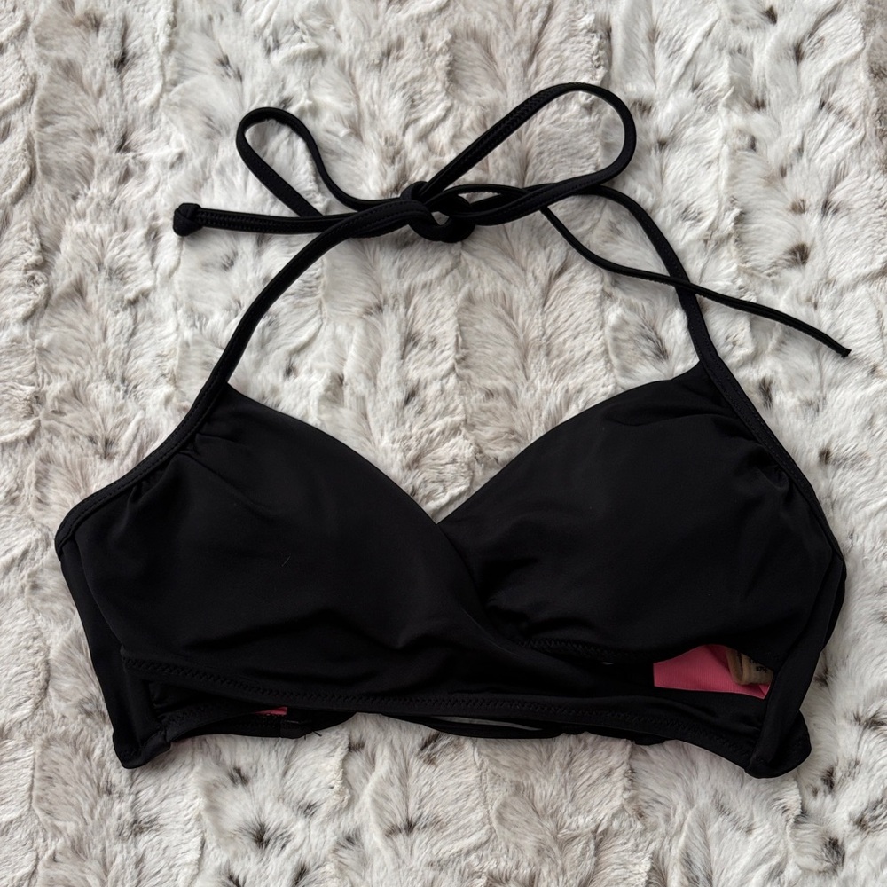 PINK Black Halter Bikini Top